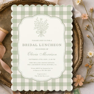 Braut-Lunch Gingham Salbeigrün Florales Band Einladung