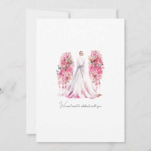 Braut mit Blume in Wasserfarbe | BRAUTPARTY Einladung (Rückseite)