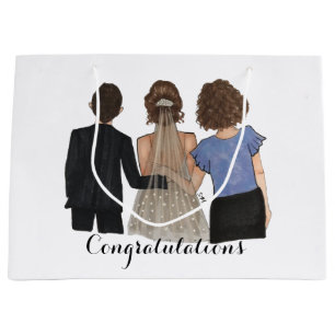 Braut mit Eltern Illustration Hochzeit Große Geschenktüte