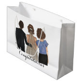 Braut mit Eltern Illustration Hochzeit Große Geschenktüte (Vorderseite Schrägansicht)