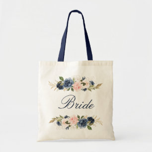 Braut mit Navy- und blassem Rosa-Blumenmuster Tragetasche