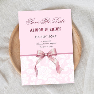 Braut mit rosa Schleife Save The Date