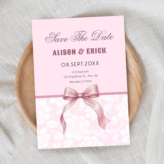 Braut mit rosa Schleife Save The Date