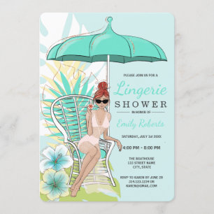Braut mit roten Haaren bei Gardinen-Wäsche-Shower Einladung