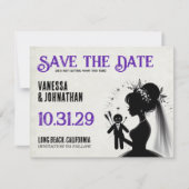 Braut mit Voodoo-Puppengürtel Save The Date (Vorderseite)