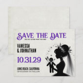 Braut mit Voodoo-Puppengürtel Save The Date (Vorne/Hinten)