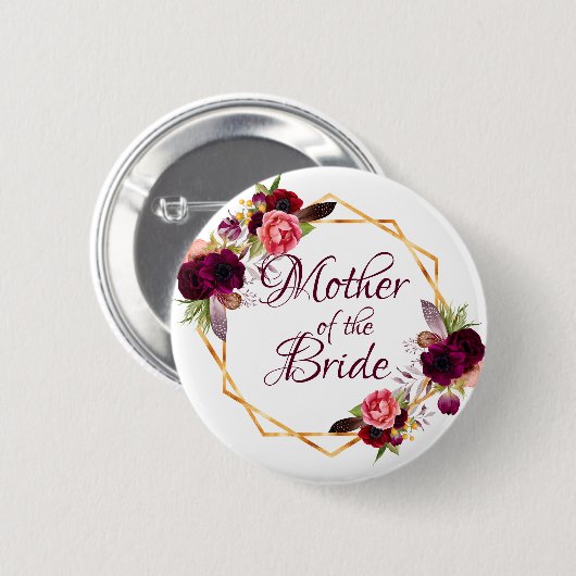 Braut Mutter Aquarellblumen Bordeaux Gold Button (Vorne & Hinten)