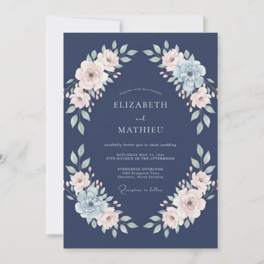 Braut Navy Blush Floral Embrace Einladung (Vorderseite)
