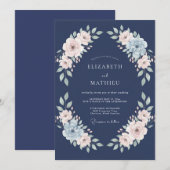 Braut Navy Blush Floral Embrace Einladung (Vorne/Hinten)