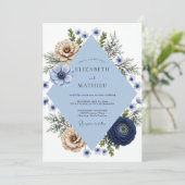 Braut Navy-Champagner-Anemone Einladung (Stehend Vorderseite)