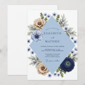 Braut Navy-Champagner-Anemone Einladung (Vorne/Hinten)