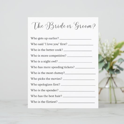 Braut oder Bräutigam? Brautparty oder Hochzeitsspi (Stehend Vorderseite)