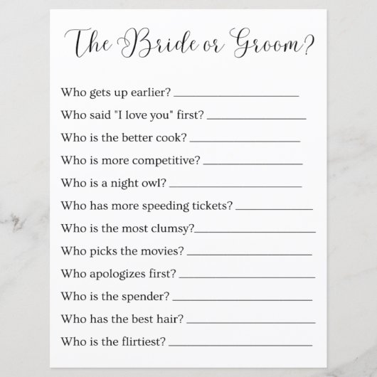 Braut oder Bräutigam? Brautparty oder Hochzeitsspi (Vorderseite)