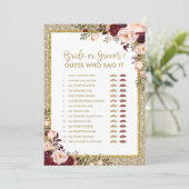 Braut-oder Bräutigam-GoldGlitzer-Brautparty-Spiel Einladung (Stehend Vorderseite)