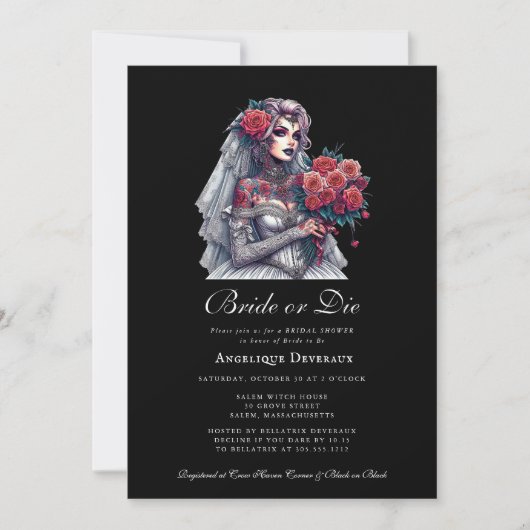 Braut oder Die Elegant Goth Bridal Dusche Einladun Einladung (Vorderseite)