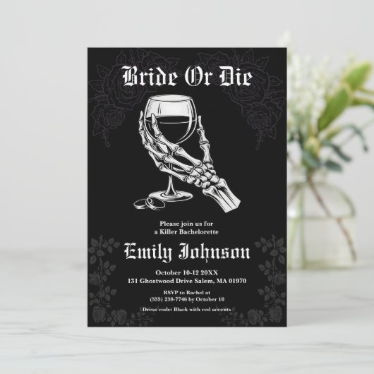 Braut oder Die Gotik Eleganter Junggeselinnen-Absc Einladung (Stehend Vorderseite)