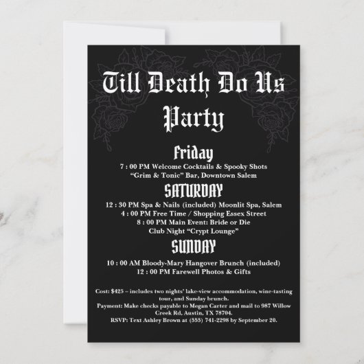 Braut oder Die Gotik Eleganter Junggeselinnen-Absc Einladung (Rückseite)