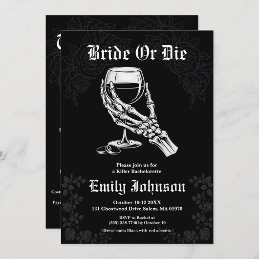 Braut oder Die Gotik Eleganter Junggeselinnen-Absc Einladung (Vorne/Hinten)