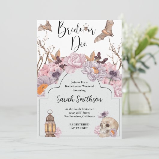 Braut oder Die Halloween-Junggeselinnen-Abschied Einladung (Stehend Vorderseite)