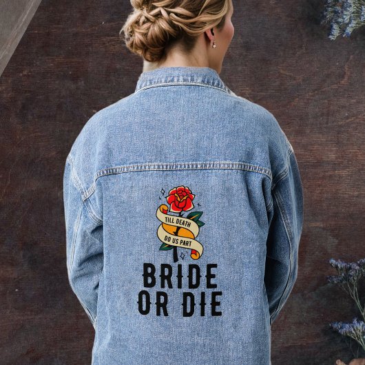 Braut oder Die Rose Gothic Weddding Brautparty Jeansjacke