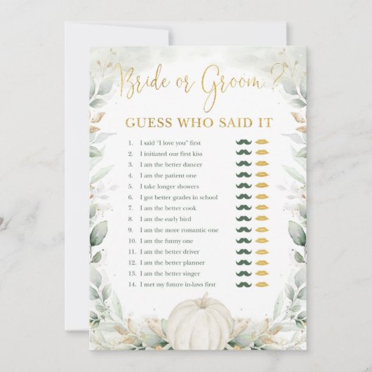 Braut oder Groom Fall Pumpkin Brautparty Game (Vorderseite)