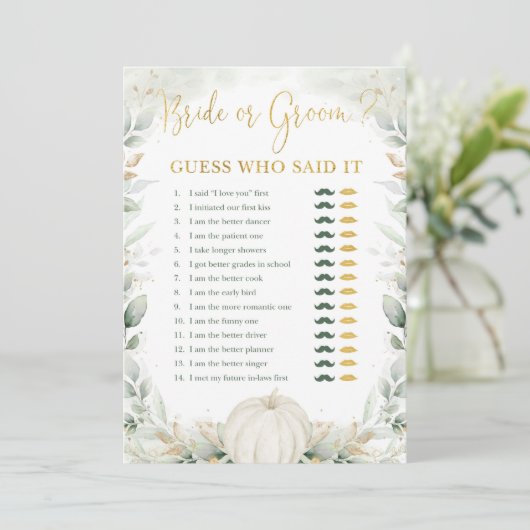 Braut oder Groom Fall Pumpkin Brautparty Game (Stehend Vorderseite)