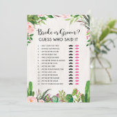 Braut oder Groom He oder She Fiesta Brautparty Gam Einladung (Stehend Vorderseite)