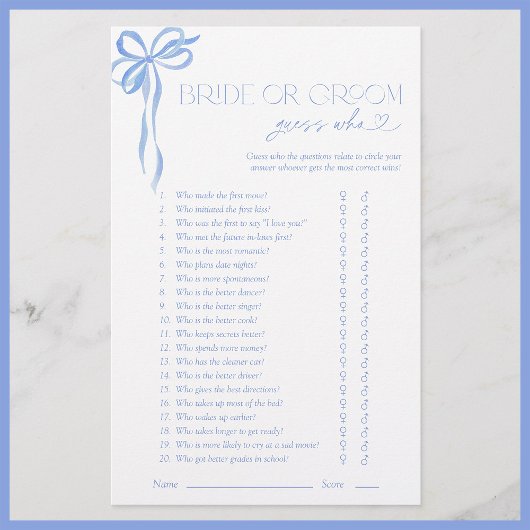 Braut oder Groom Ratgeber, wer Blue Bow Duschspiel