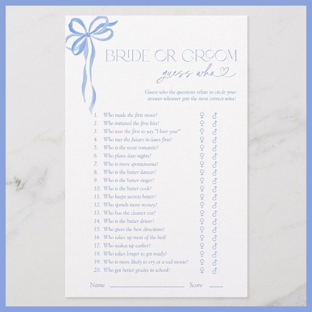 Braut oder Groom Ratgeber, wer Blue Bow Duschspiel (Von Creator hochgeladen)