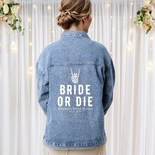 Braut oder stirb Skelett personalisiertes Brautdus Jeansjacke
