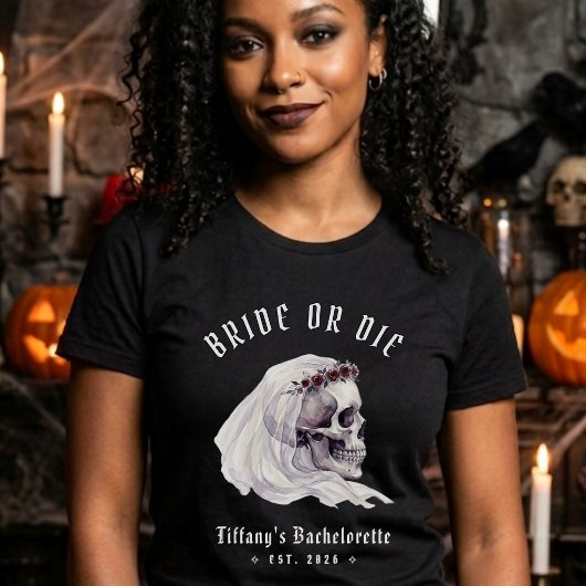 Braut oder stirb Skelett Schädel Halloween Jungges T-Shirt