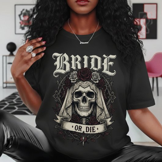 Braut oder stirb Totenkopf Mrs Ehefrau Gothic Hoch T-Shirt