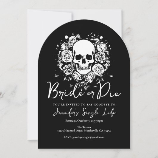 Braut oder Tod Floral Skull Junggesellinnenabschie Einladung (Vorderseite)
