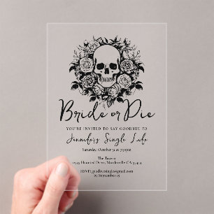 Braut oder Tod Schwarze Junggesellinnenparty Flora Acryleinladungen