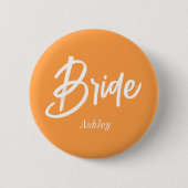 Braut Orange Weiße Hochzeitsschrift Button (Vorderseite)