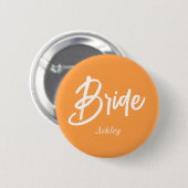 Braut Orange Weiße Hochzeitsschrift Button (Vorne & Hinten)