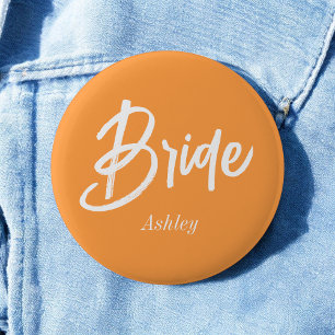 Braut Orange Weiße Hochzeitsschrift Button