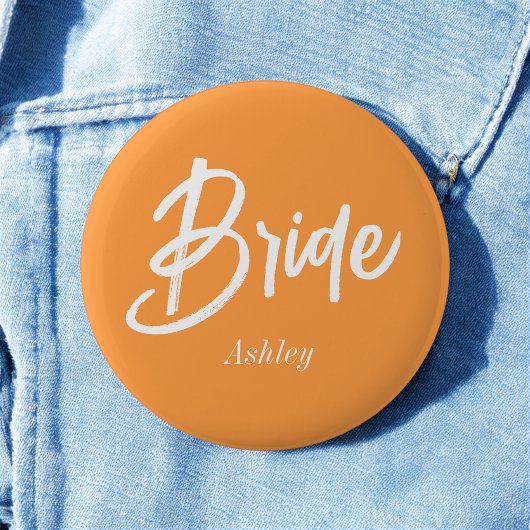 Braut Orange Weiße Hochzeitsschrift Button