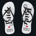 Braut-personalisierte Hochzeits-Auswahl Ihre Farbe Badesandalen<br><div class="desc">Gehen Sie in Komfort an Ihrem Hochzeitstag mit diesem personalisierten umdrehen Reinfälle. Diese können mit dem Namen einer Braut und Hochzeitsdatum besonders angefertigt werden. Der Hintergrund ist weiß, gleichwohl Sie die Farbe ändern können, indem Sie auf Customize es klicken. Wegen des dunklen Textes schaut dieser Entwurf mit einem hellfarbigen Hintergrund...</div>