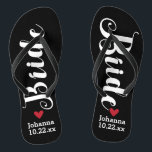 Braut-personalisierte Hochzeits-Auswahl Ihre Farbe Badesandalen<br><div class="desc">Gehen Sie in Komfort an Ihrem Hochzeitstag mit diesem personalisierten umdrehen Reinfälle. Diese können mit dem Namen einer Braut und Hochzeitsdatum besonders angefertigt werden. Der Hintergrund ist schwarz, gleichwohl Sie die Farbe ändern können, indem Sie auf Customize es klicken. Wegen des weißen Textes schaut dieser Entwurf mit einem dunklen Hintergrund...</div>