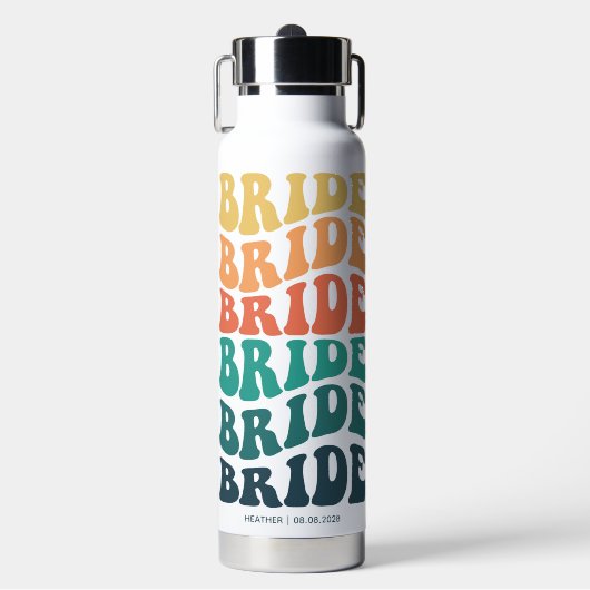 Braut Retro Text Regenbogen Custom Trinkflasche (Vorderseite)