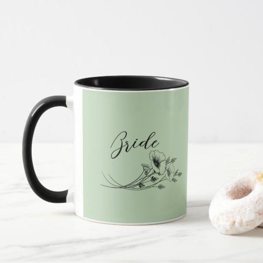 Braut-Sage-Wildblumen-Doodle Tasse (Mit Donut)