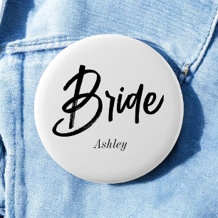 Braut Schwarz Weiß Script Hochzeit  Button