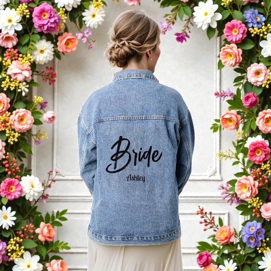 Braut Schwarze Schrift Hochzeit Jeansjacke