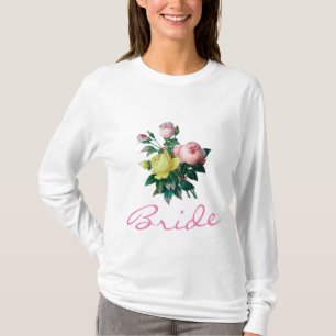 Braut-Shirt mit vintage rosa und gelben Rosenblume T-Shirt