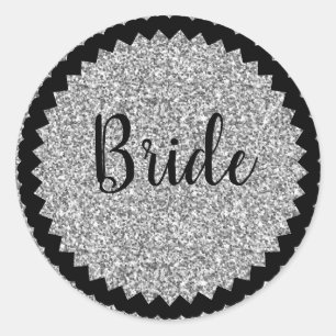 Braut Silber Glitter Klassischer Rund Aufkleber Be