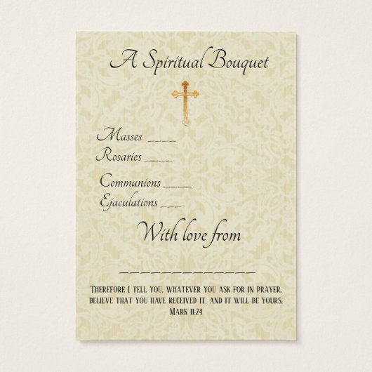 Braut Spirituelle Bouquet Gebet Heilige Karte. (Rückseite)