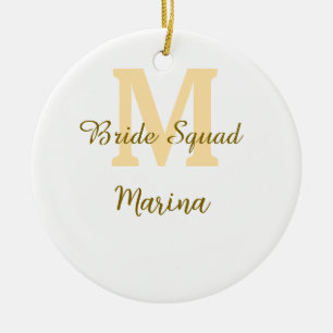 Braut-Squad-Monogramm goldene Brautparty einfach  Keramik Ornament