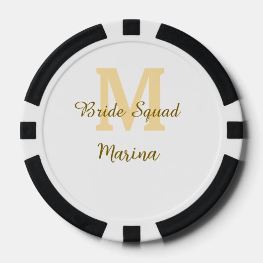 Braut-Squad-Monogramm goldene Brautparty einfach Pokerchips (Vorderseite)