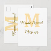Braut-Squad-Monogramm goldene einfache Brautparty  Postkarte (Vorne/Hinten)